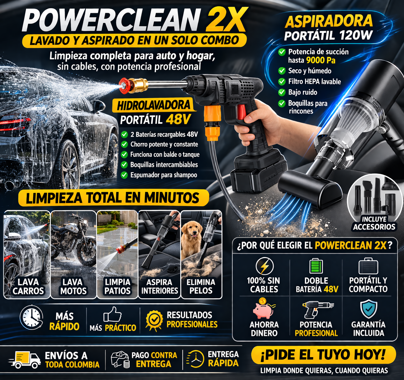PowerClean 2X – Lavado y Aspirado en un Solo Combo